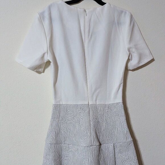 Opening Ceremony Pleated Bodycon Fit and Flare Dress | White + Light Gray SZ0 - Picture 3 of 5